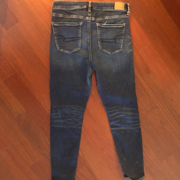 AMERICAN EAGLE Hi Rise Jeggings Dark Deconstructed 10 Short Next Level Stretch - Picture 4 of 8